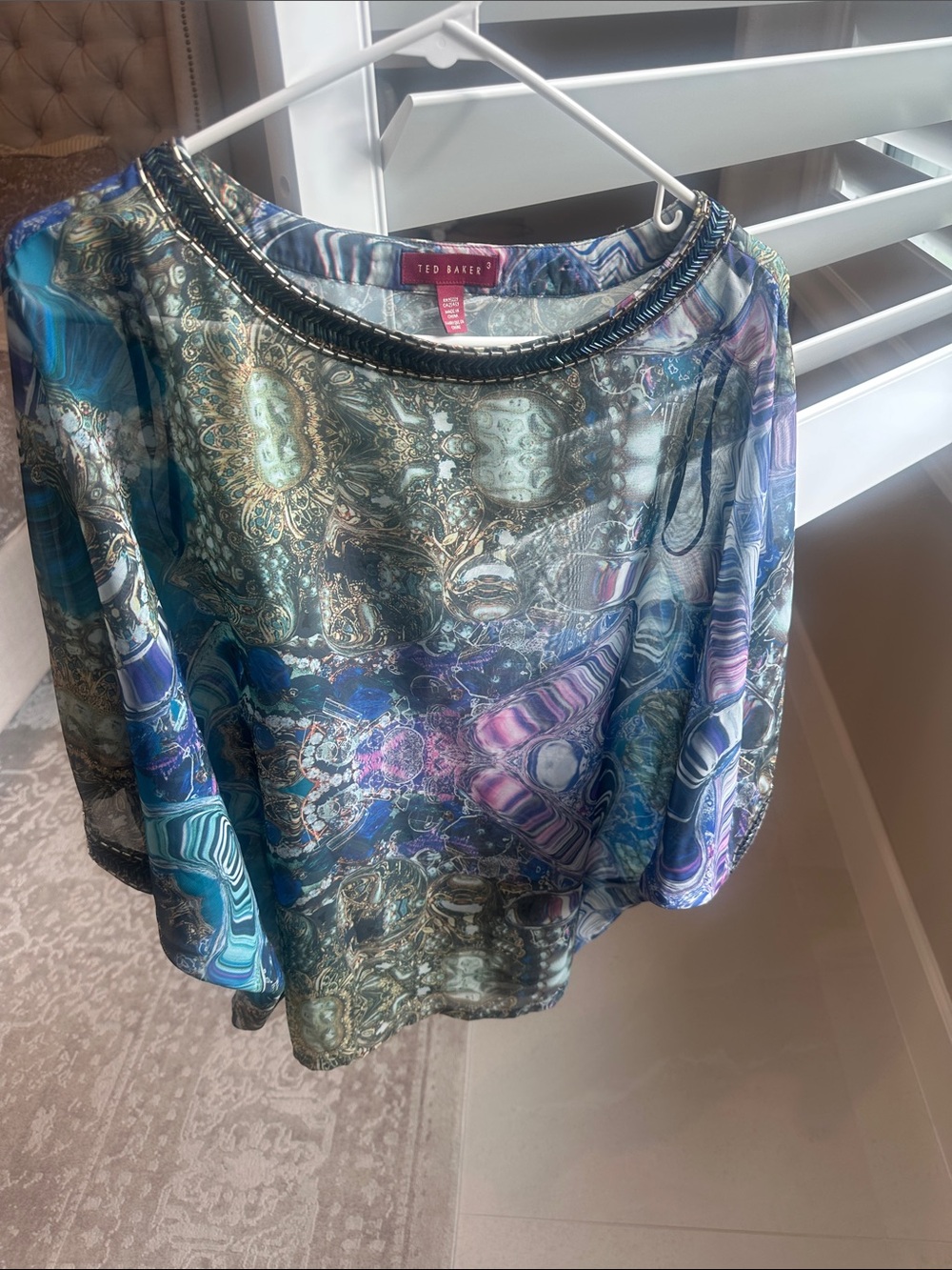 Ted Baker Multicolor Jewel-Print Short Sleeve Top in Blue and Purple